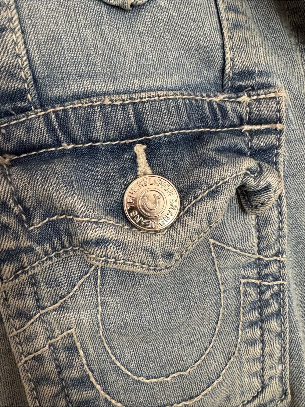 True Religion Washed Light Blue Denim Trucker Jacket - Picture 4 of 7